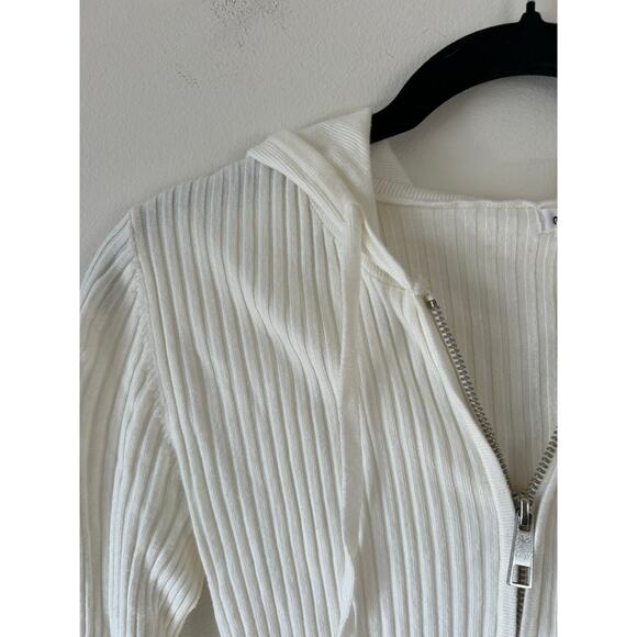 Garage white zip up knit hoodie womens XS cropped - Picture 2 of 6